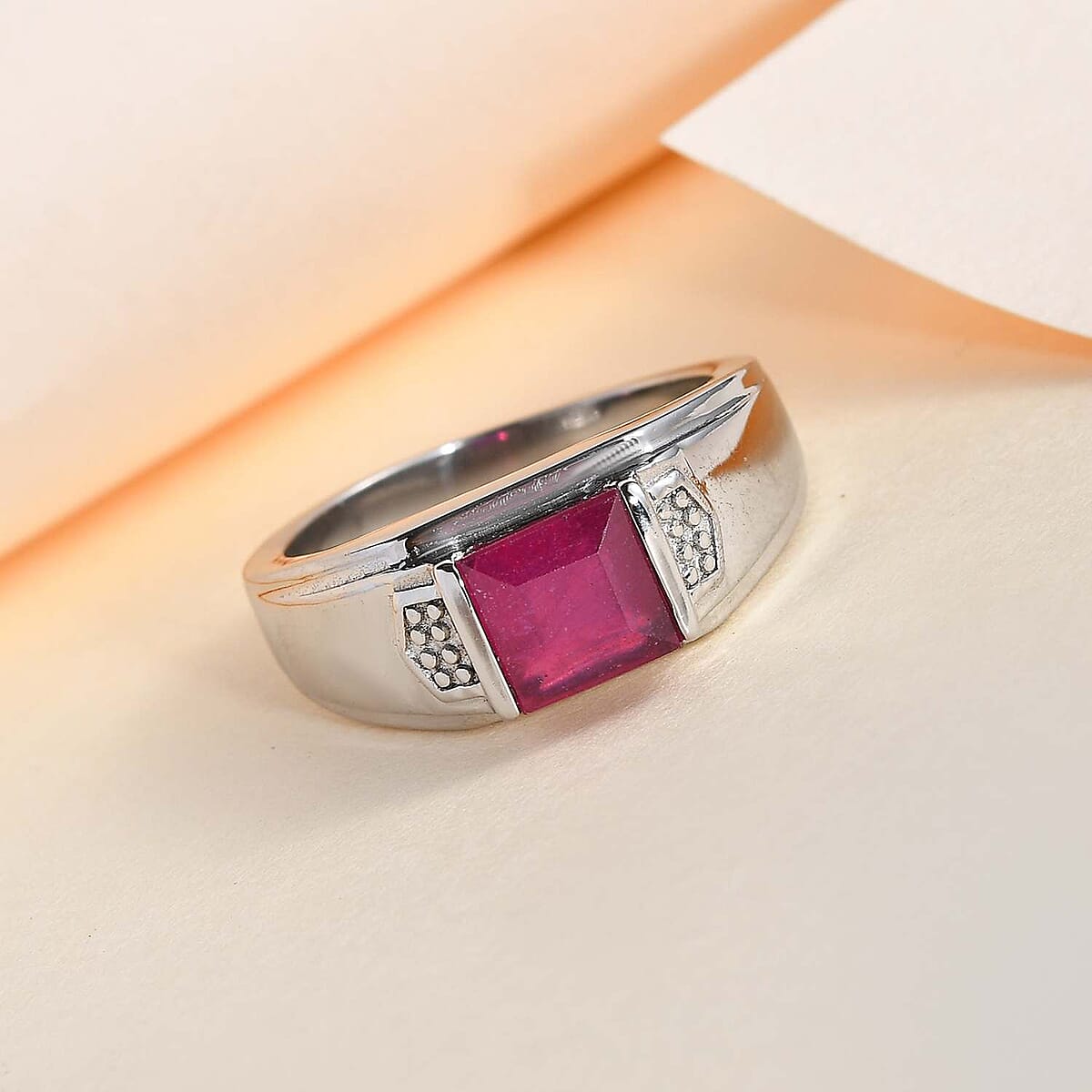 Niassa Ruby (FF) 2.75 ctw Men's Ring in Stainless Steel (Size 12.0) image number 1