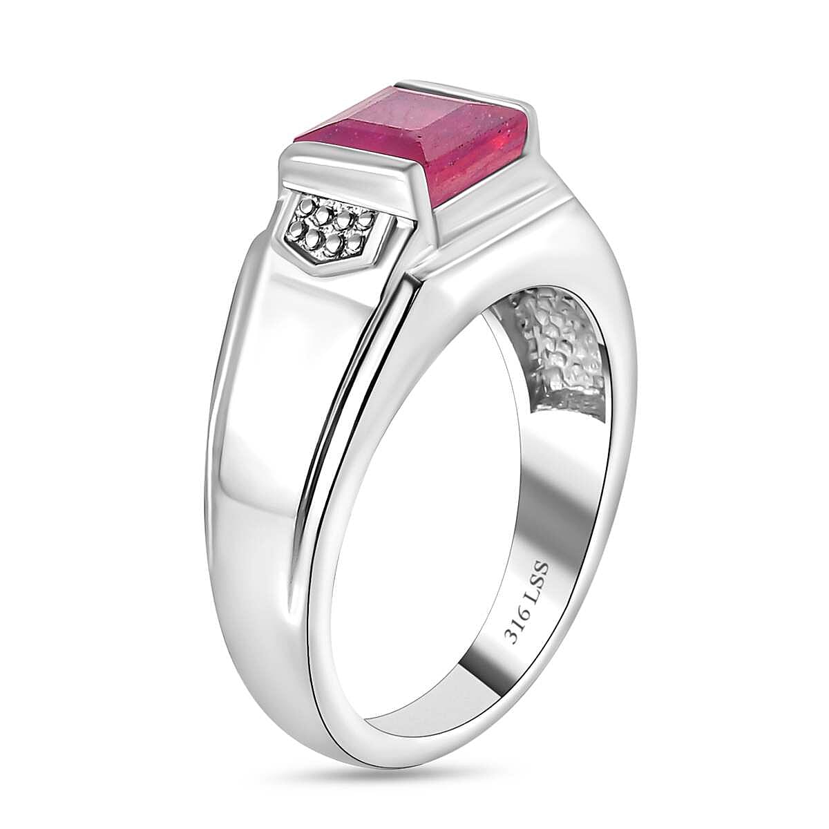 Niassa Ruby (FF) 2.75 ctw Men's Ring in Stainless Steel (Size 12.0) image number 3