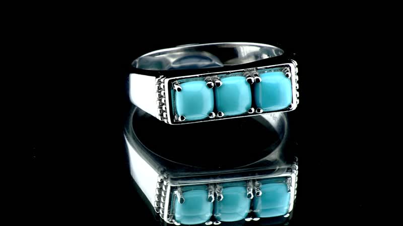 Sleeping Beauty Turquoise 3 Stone Men's Ring in Stainless Steel (Size 10.0) 1.65 ctw