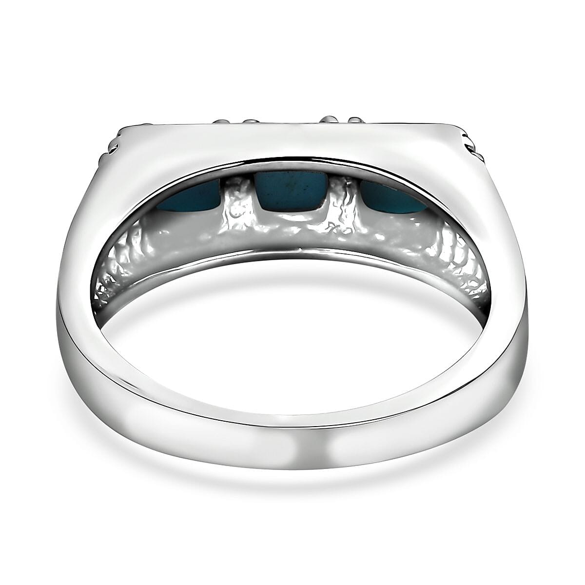 Sleeping Beauty Turquoise 3 Stone Men's Ring in Stainless Steel (Size 10.0) 1.65 ctw image number 4