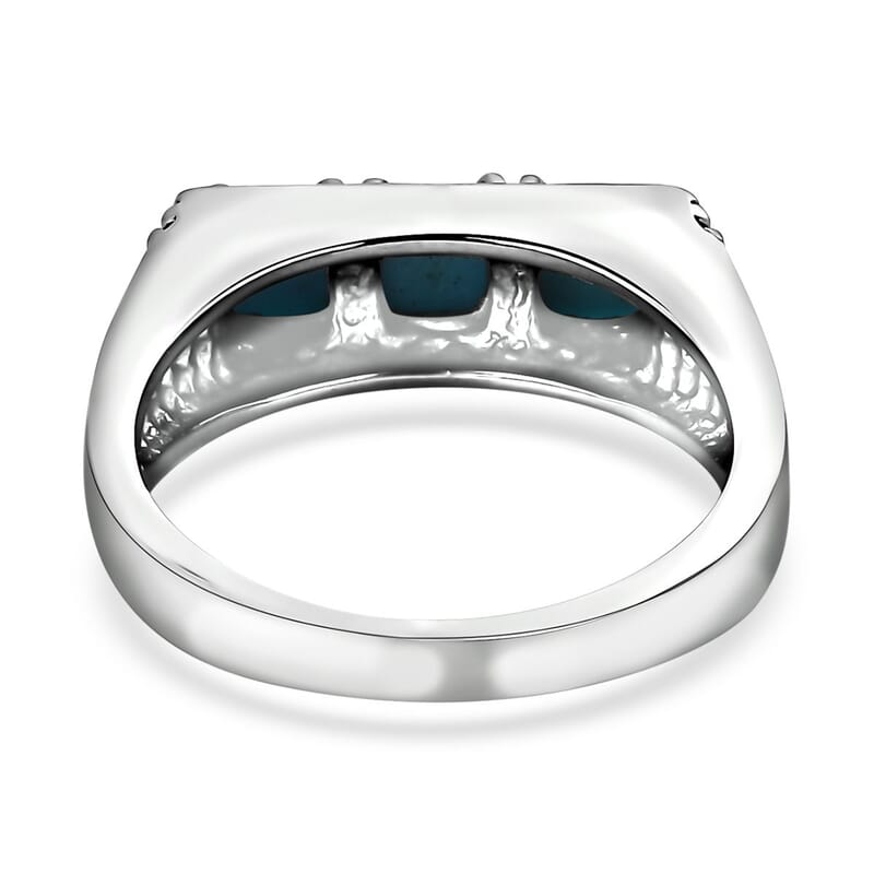 Sleeping Beauty Turquoise 3 Stone Men's Ring in Stainless Steel (Size 10.0) 1.65 ctw