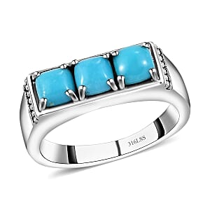 Sleeping Beauty Turquoise 3 Stone Men's Ring in Stainless Steel (Size 12.0) 1.65 ctw