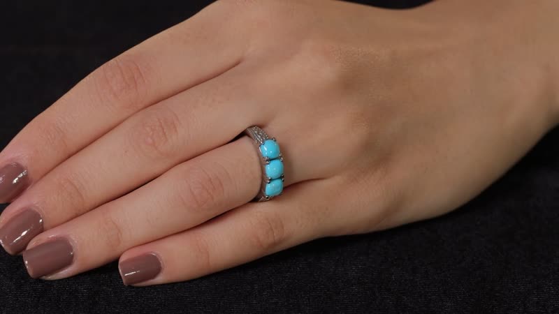 Sleeping Beauty Turquoise 3 Stone Ring in Stainless Steel (Size 10.0) 1.70 ctw
