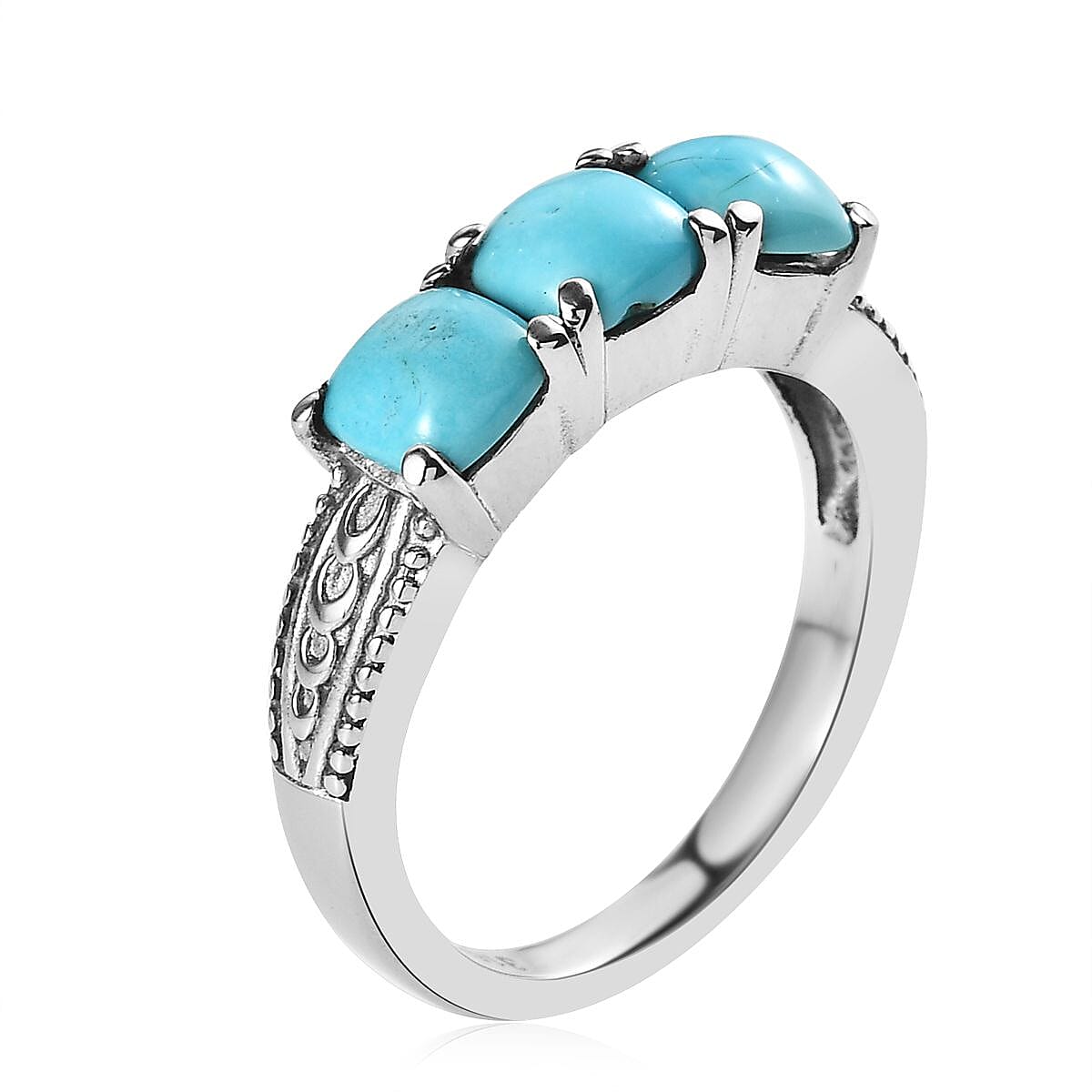 Sleeping Beauty Turquoise 3 Stone Ring in Stainless Steel (Size 10.0) 1.70 ctw image number 3