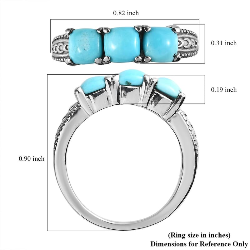 Sleeping Beauty Turquoise 3 Stone Ring in Stainless Steel (Size 10.0) 1.70 ctw