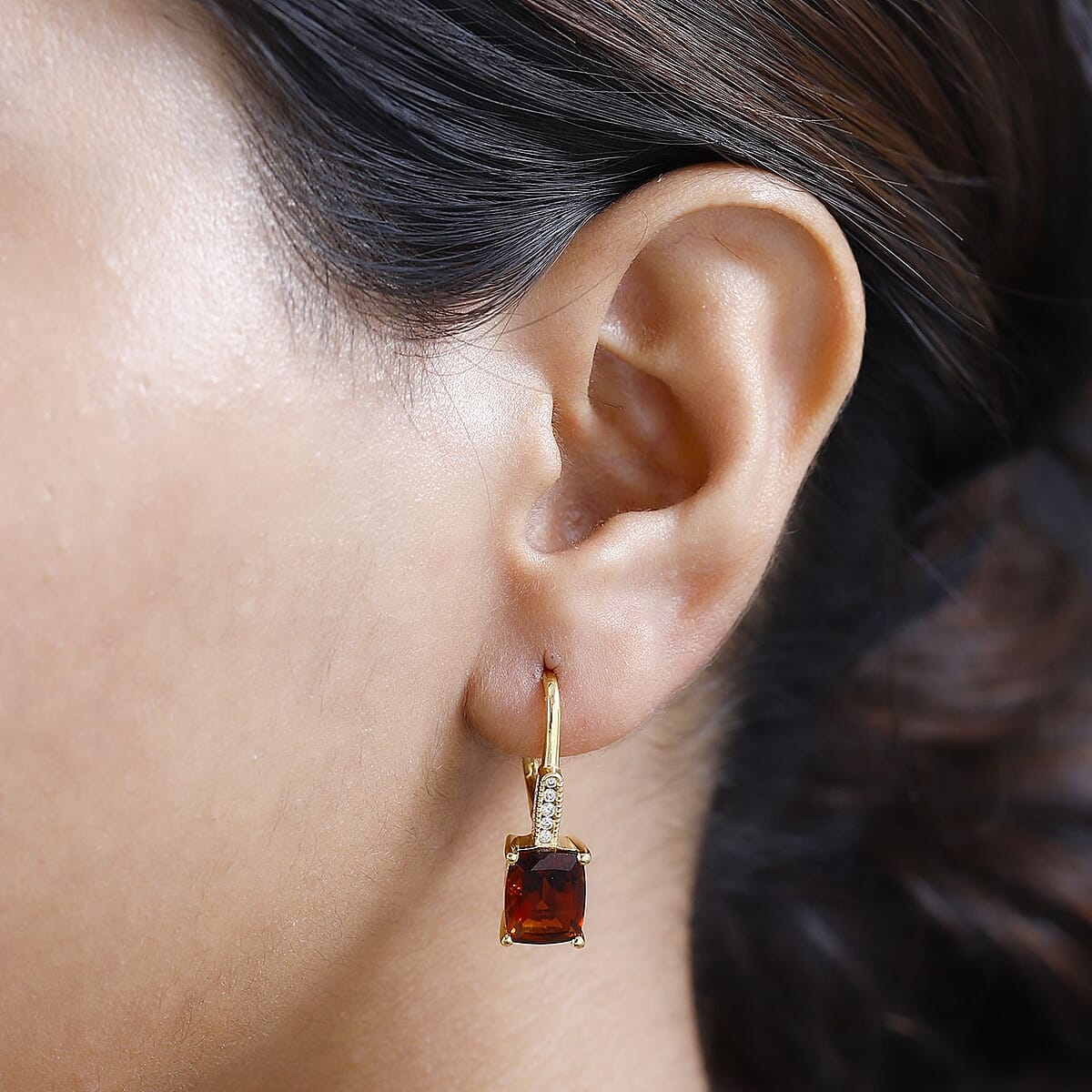 AAA Santa Ana Madeira Citrine and Moissanite Lever Back Earrings in Vermeil Yellow Gold Over Sterling Silver 5.65 ctw image number 2