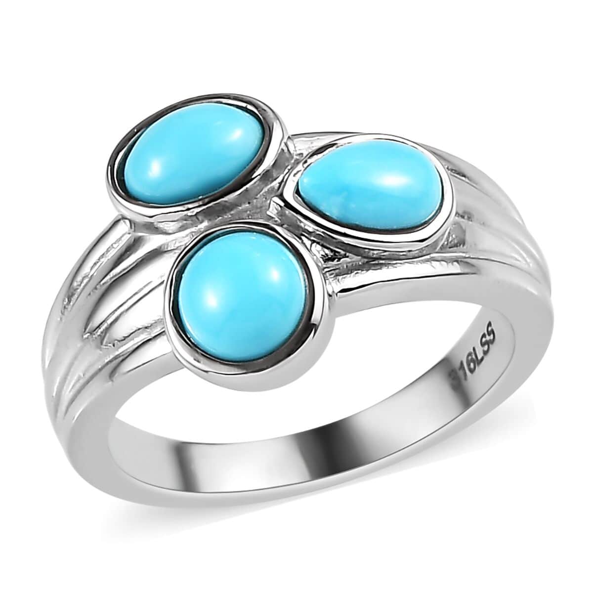 Sleeping Beauty Turquoise 3 Stone Ring in Stainless Steel 1.50 ctw image number 0