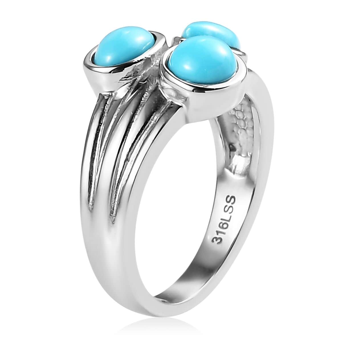 Sleeping Beauty Turquoise 3 Stone Ring in Stainless Steel 1.50 ctw image number 3