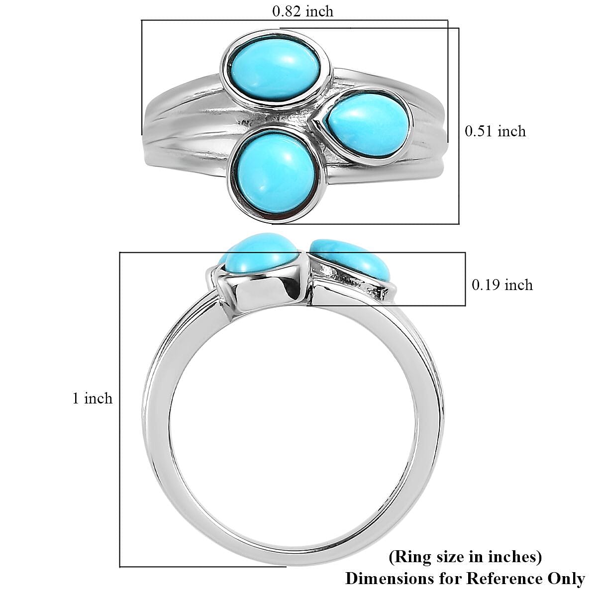 Sleeping Beauty Turquoise 3 Stone Ring in Stainless Steel (Size 10.0) 1.50 ctw
