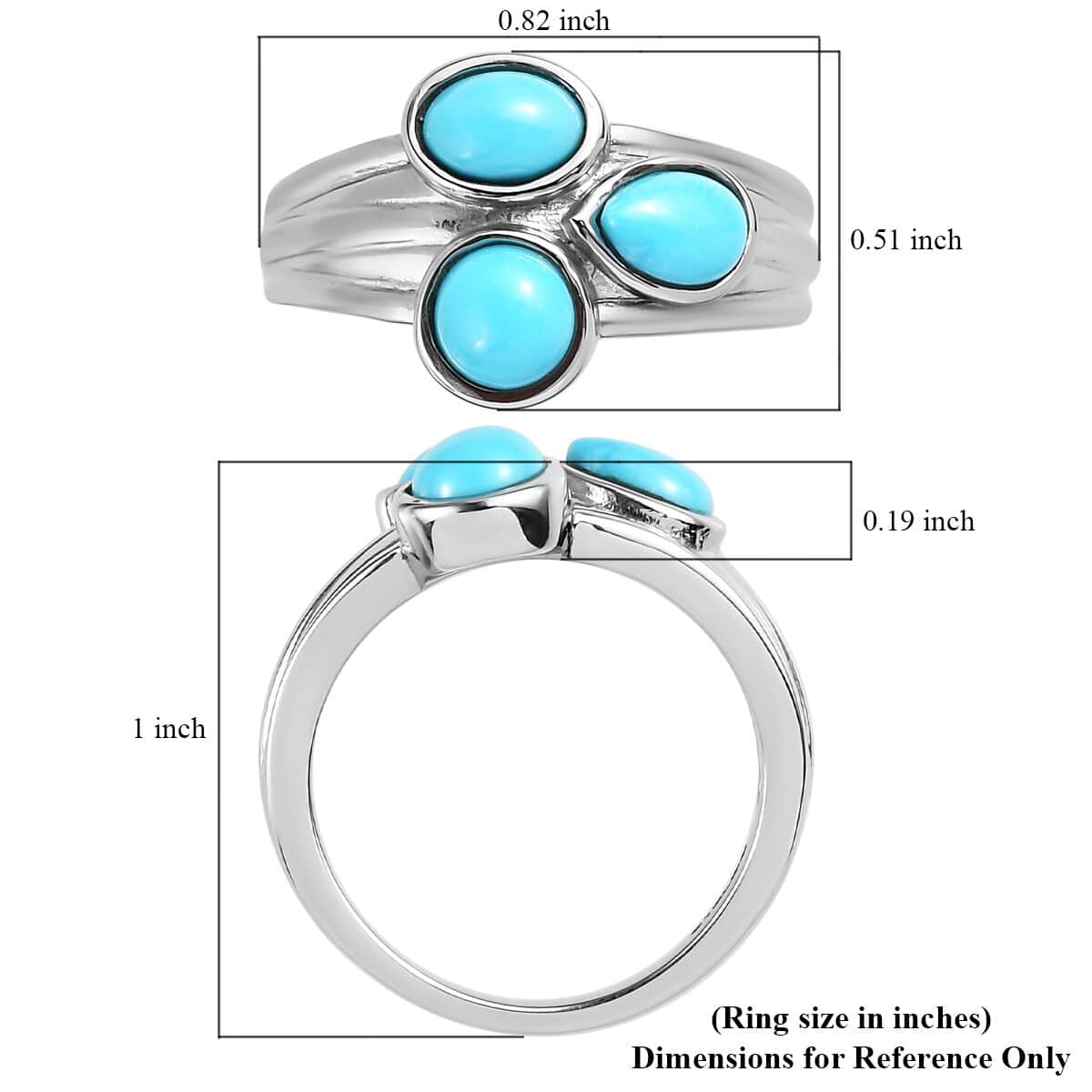 Sleeping Beauty Turquoise 3 Stone Ring in Stainless Steel 1.50 ctw image number 5