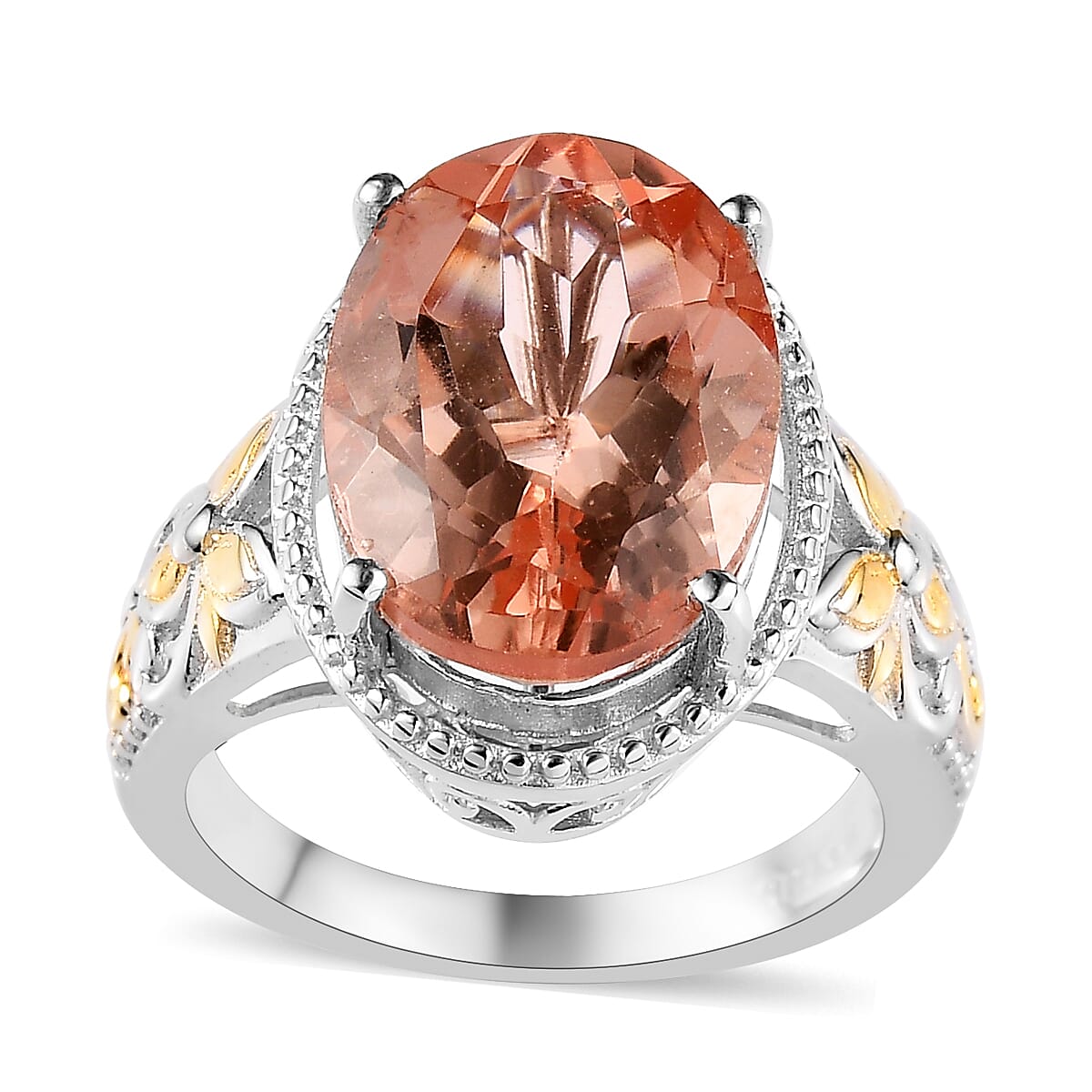 Karis Morganique Quartz (Triplet) Solitaire Ring in 18K YG Plated and Platinum Bond (Size 10.0) 6.40 ctw