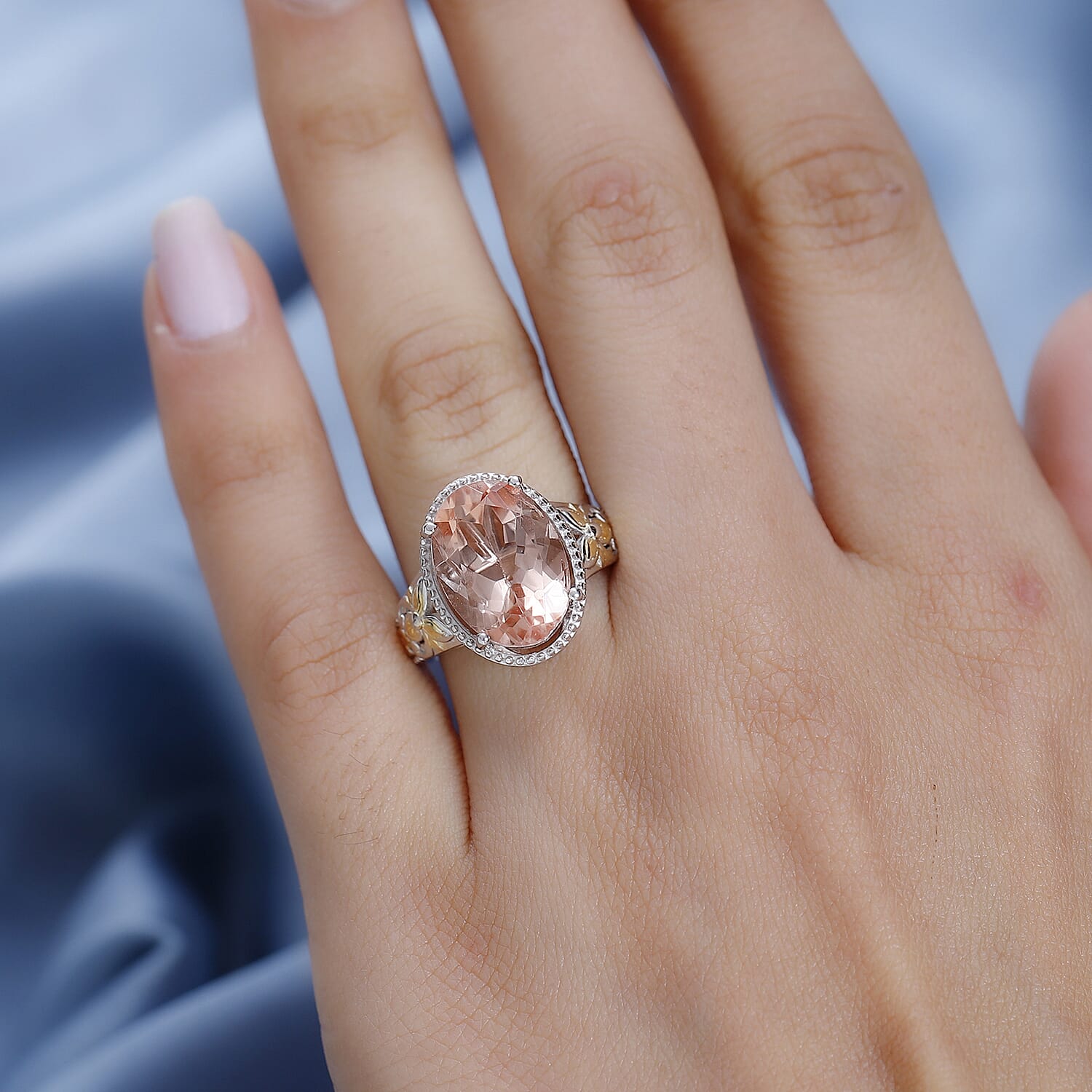 Karis Morganique Quartz (Triplet) Solitaire Ring in 18K YG Plated and Platinum Bond (Size 10.0) 6.40 ctw