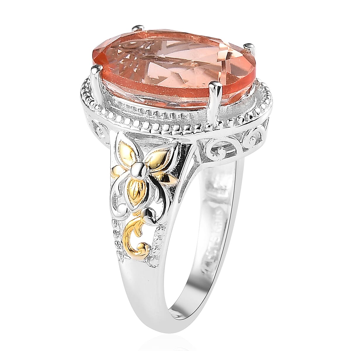 Karis Morganique Quartz (Triplet) Solitaire Ring in 18K YG Plated and Platinum Bond (Size 10.0) 6.40 ctw