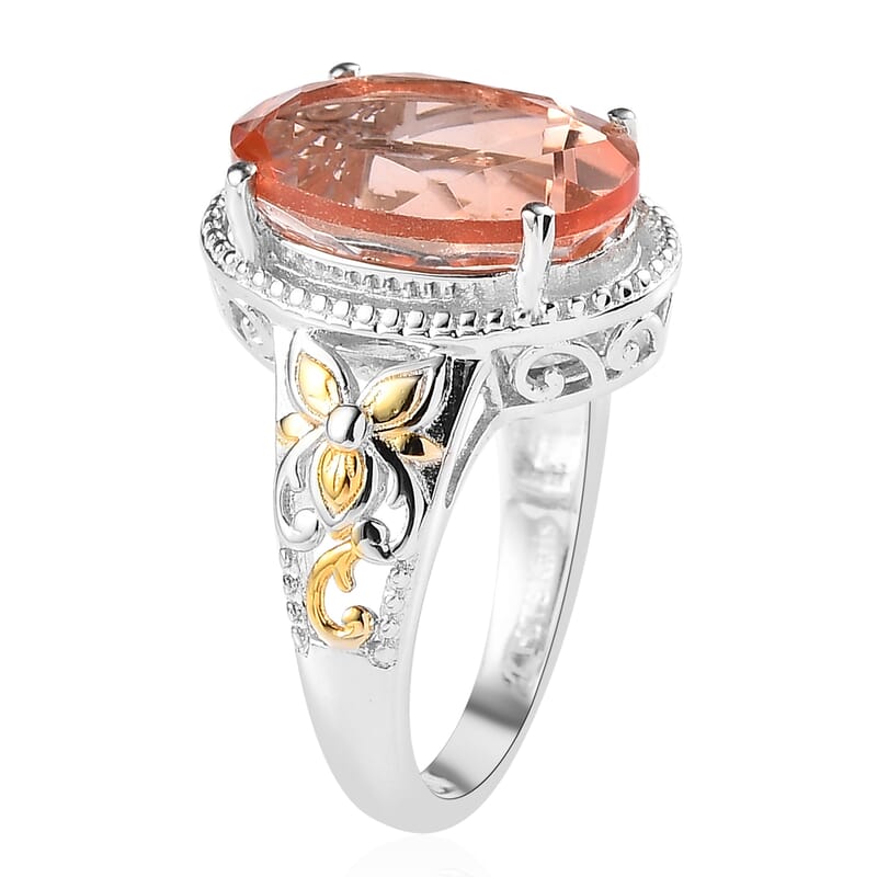 Karis Morganique Quartz (Triplet) Solitaire Ring in 18K YG Plated and Platinum Bond (Size 10.0) 6.40 ctw