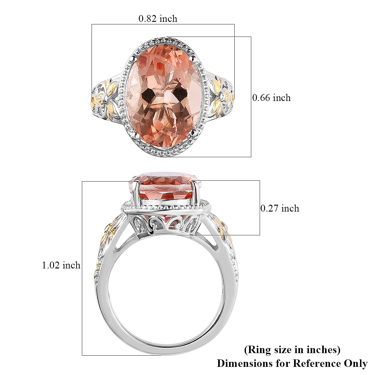 Karis Morganique Quartz (Triplet) Solitaire Ring in 18K YG Plated and Platinum Bond (Size 10.0) 6.40 ctw