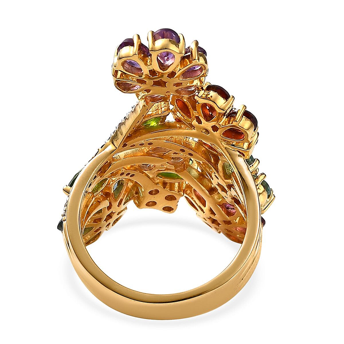 Multi Gemstone Floral Ring in Vermeil Yellow Gold Over Sterling Silver (Size 10.0) (Del. in 7-10 Days) 7.10 ctw