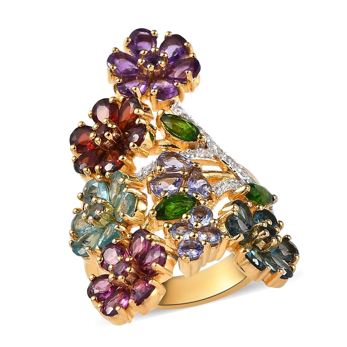 Multi Gemstone Floral Ring in Vermeil Yellow Gold Over Sterling Silver (Size 9.0) 7.10 ctw image number 0