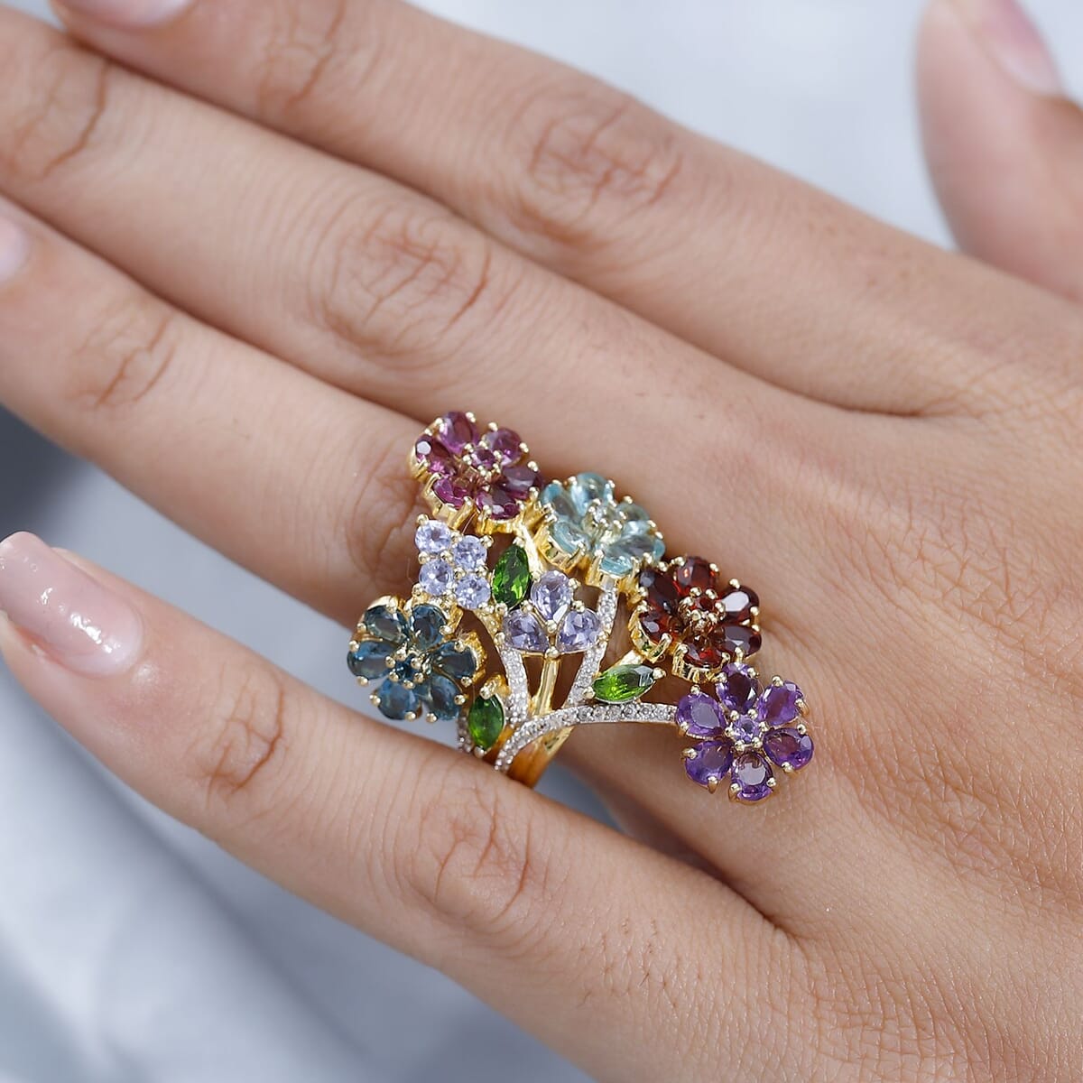 Multi Gemstone Floral Ring in Vermeil Yellow Gold Over Sterling Silver (Size 9.0) 7.10 ctw image number 2