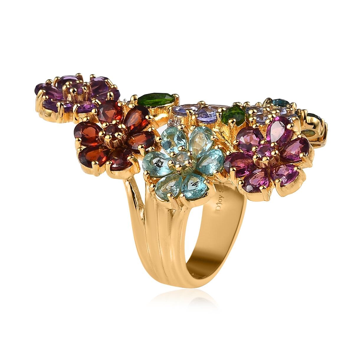 Multi Gemstone Floral Ring in Vermeil Yellow Gold Over Sterling Silver (Size 9.0) 7.10 ctw image number 3