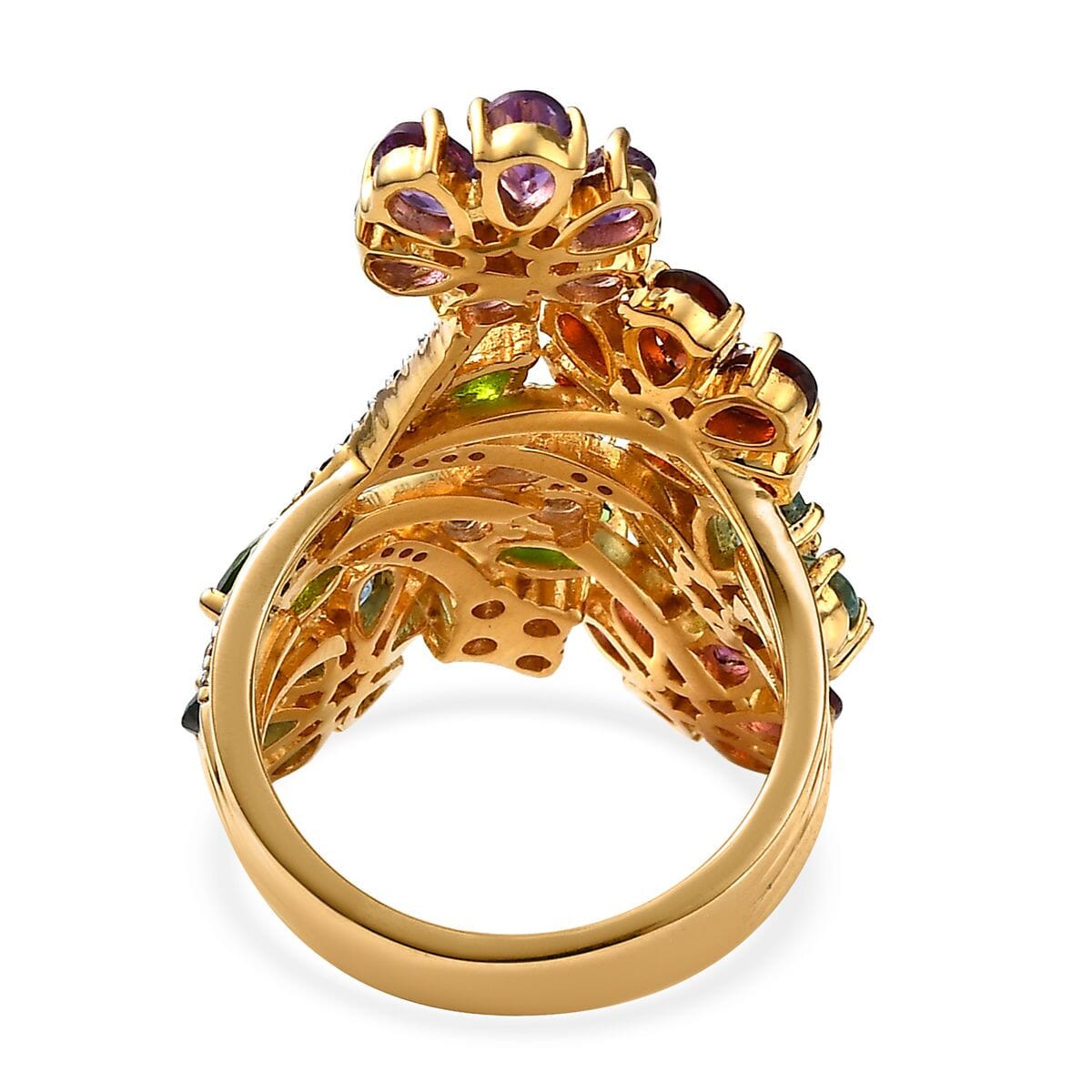 Multi Gemstone Floral Ring in Vermeil Yellow Gold Over Sterling Silver (Size 9.0) 7.10 ctw image number 4