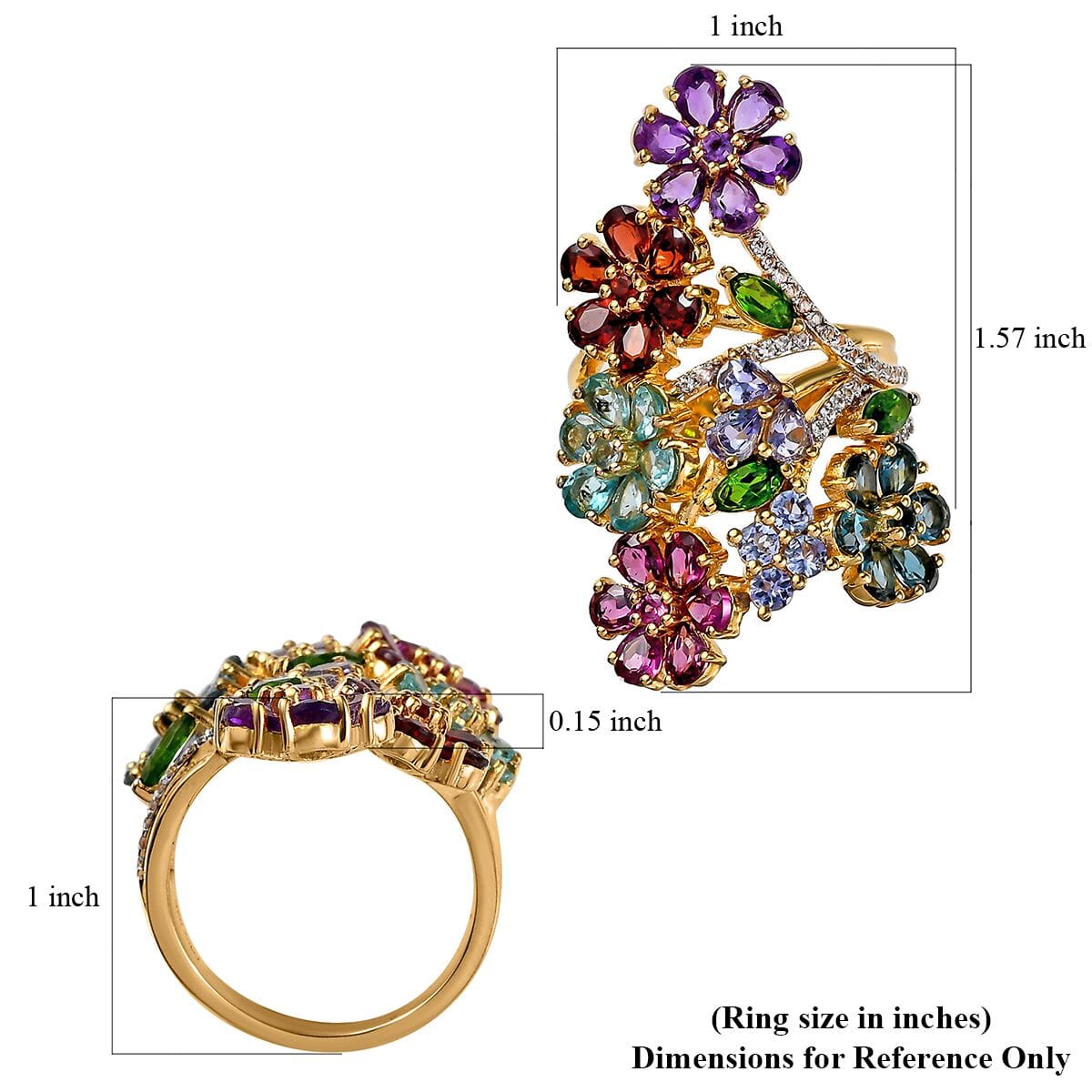 Multi Gemstone Floral Ring in Vermeil Yellow Gold Over Sterling Silver (Size 9.0) 7.10 ctw image number 5