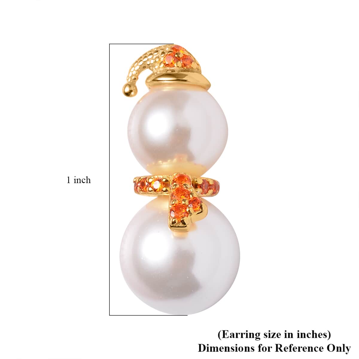 White Shell Pearl and Simulated Orange Diamond Earrings in 14K Yellow Gold Over Sterling Silver 0.60 ctw image number 5
