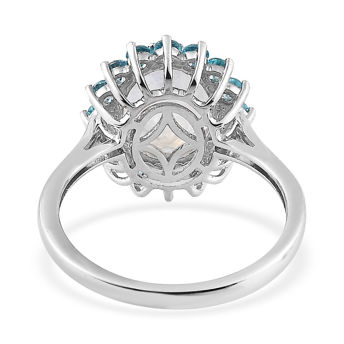 Premium Rainbow Moonstone and Signity Pariaba Topaz Halo Ring in Platinum Over Sterling Silver (Size 10.0) 3.10 ctw