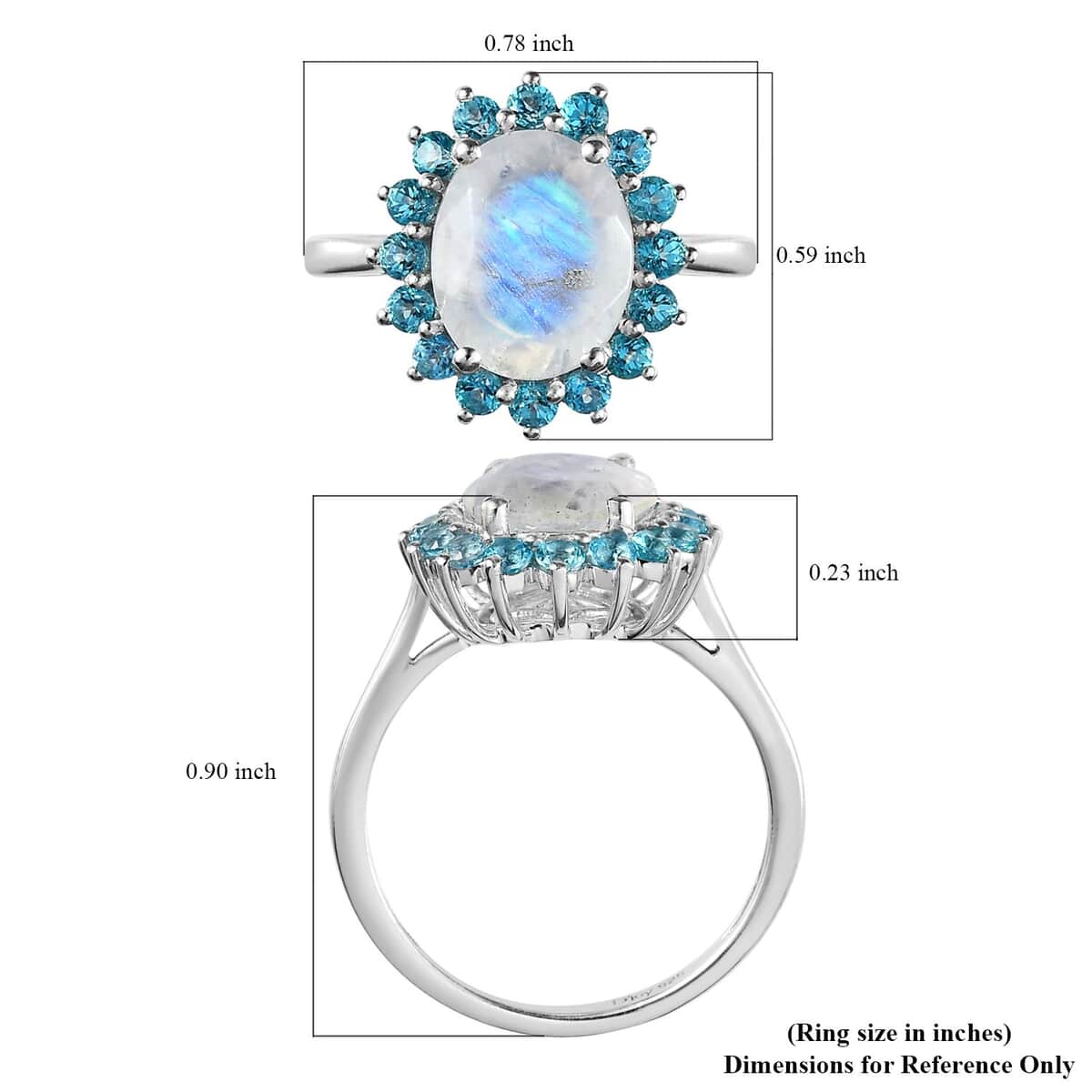 Premium Rainbow Moonstone and Signity Pariaba Topaz Halo Ring in Platinum Over Sterling Silver (Size 10.0) 3.10 ctw image number 6