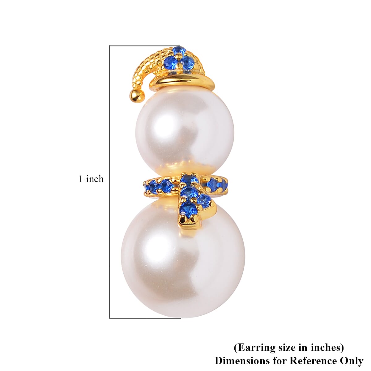 White Shell Pearl and Tanzanian Blue Spinel (DF) Snowman Earrings in 14K Yellow Gold Over Sterling Silver 0.35 ctw image number 5