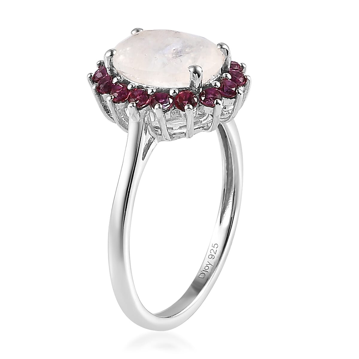Premium Rainbow Moonstone, Signity Blazing Red Topaz Halo Ring in Platinum Over Sterling Silver (Size 9.0) 3.10 ctw image number 3