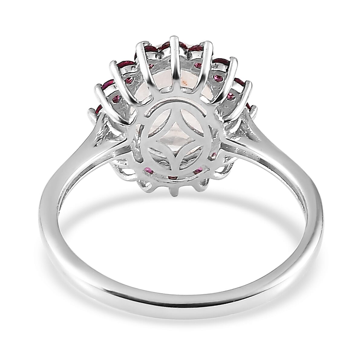 Premium Rainbow Moonstone, Signity Blazing Red Topaz Halo Ring in Platinum Over Sterling Silver (Size 9.0) 3.10 ctw image number 4