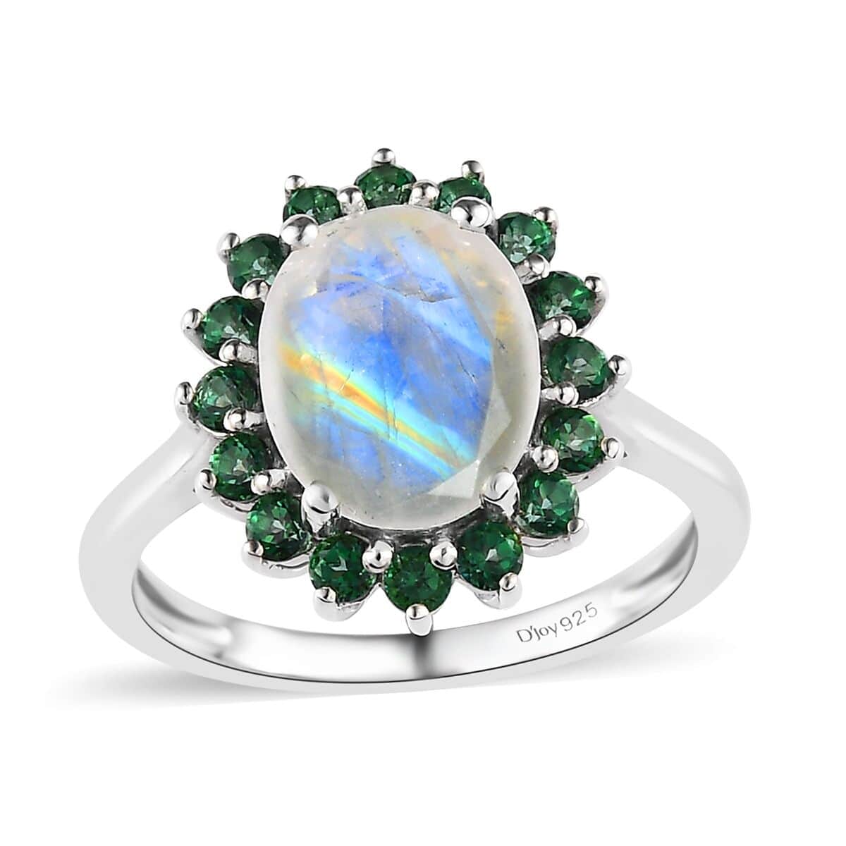 Premium Rainbow Moonstone and Signity Rainforest Topaz Halo Ring in Platinum Over Sterling Silver (Size 6.0) 3.10 ctw image number 0