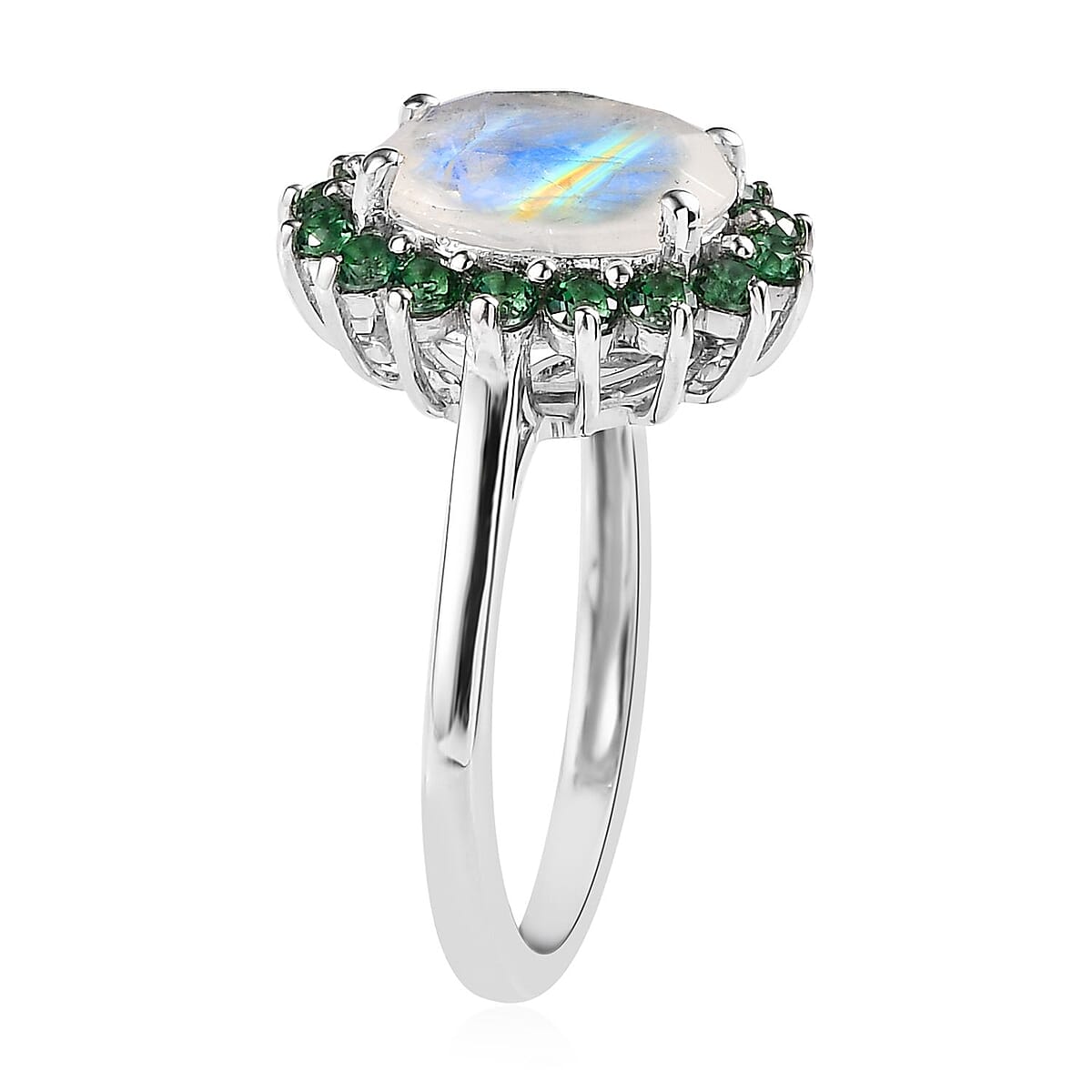 Premium Rainbow Moonstone and Signity Rainforest Topaz Halo Ring in Platinum Over Sterling Silver (Size 8.0) 3.10 ctw image number 4