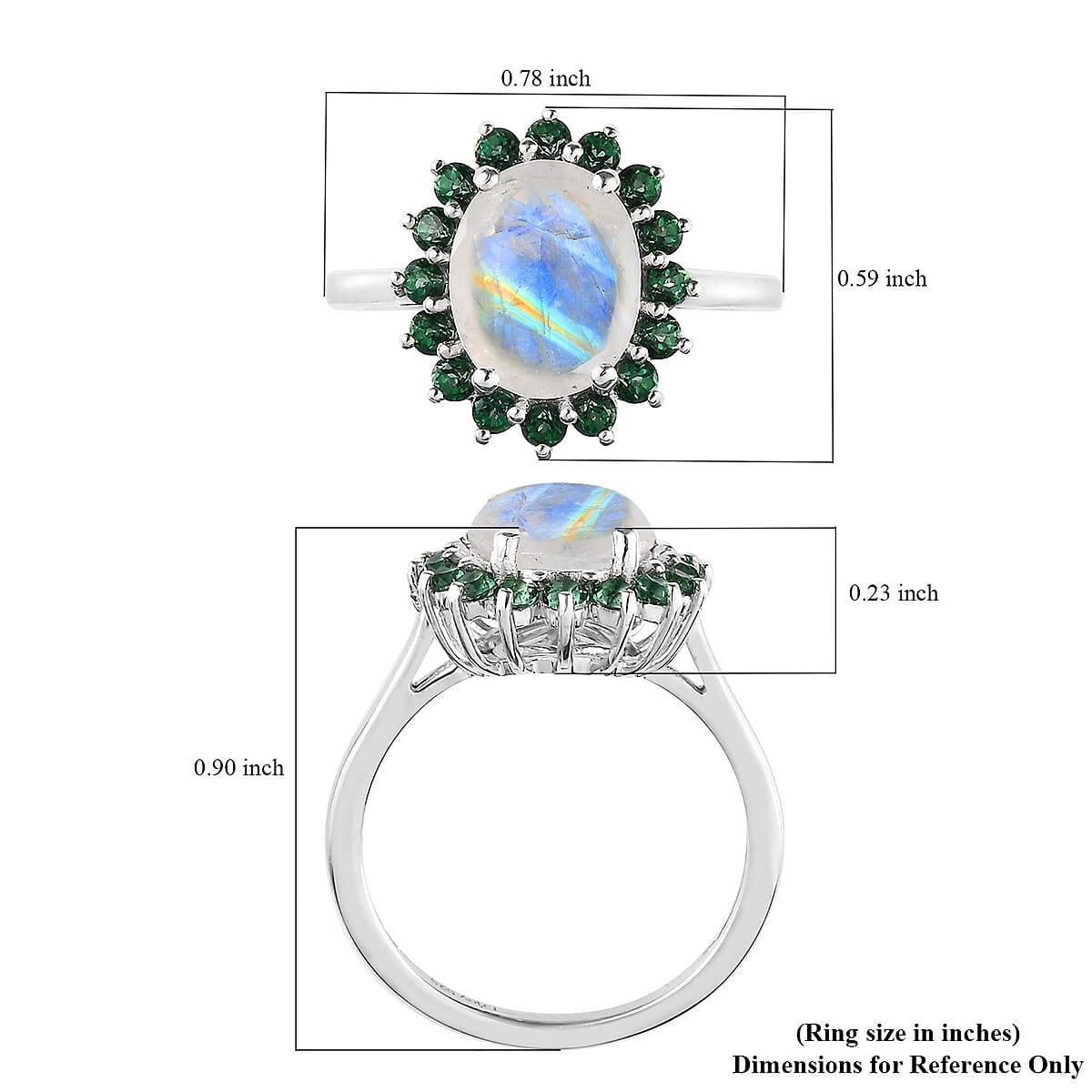 Premium Rainbow Moonstone and Signity Rainforest Topaz Halo Ring in Platinum Over Sterling Silver (Size 8.0) 3.10 ctw image number 6