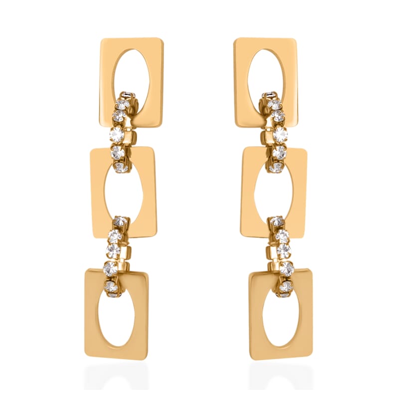 Simulated Diamond Paperclip Earrings in ION Plated Yellow Gold Stainless Steel