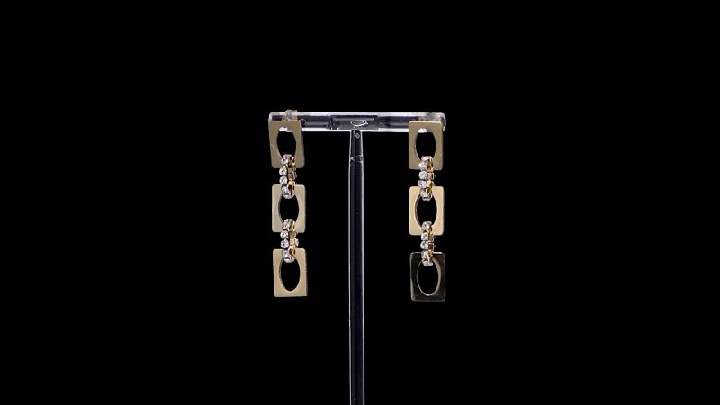 Simulated Diamond Paperclip Earrings in ION Plated Yellow Gold Stainless Steel
