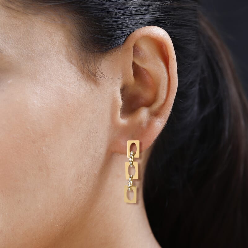 Simulated Diamond Paperclip Earrings in ION Plated Yellow Gold Stainless Steel