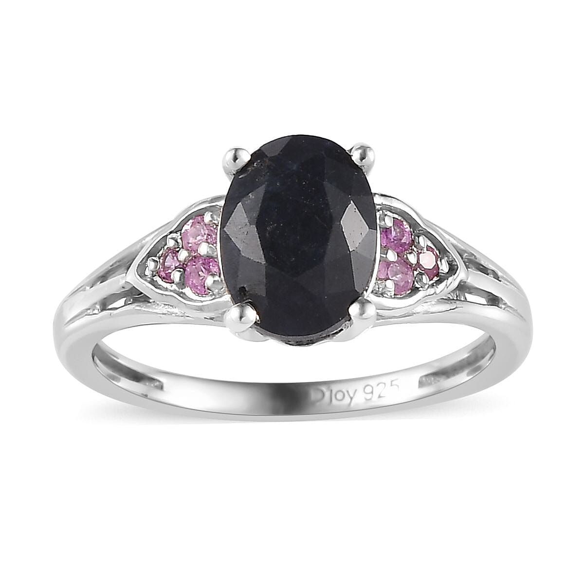 Midnight Sapphire and Madagascar Pink Sapphire Ring in Platinum Over Sterling Silver (Size 5.0) 2.10 ctw