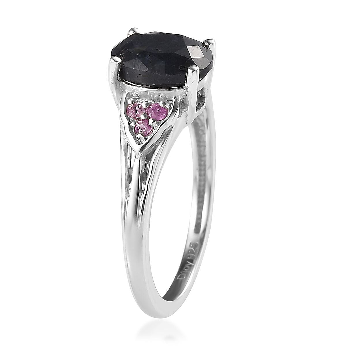 Midnight Sapphire and Madagascar Pink Sapphire Ring in Platinum Over Sterling Silver (Size 5.0) 2.10 ctw