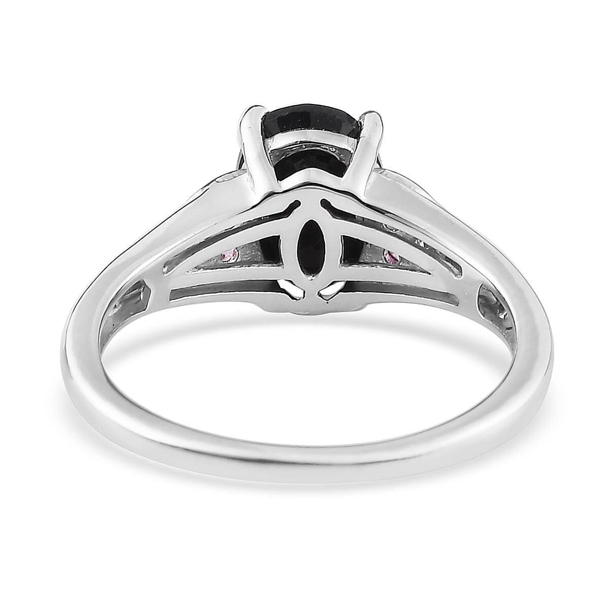 Midnight Sapphire and Madagascar Pink Sapphire Ring in Platinum Over Sterling Silver (Size 5.0) 2.10 ctw