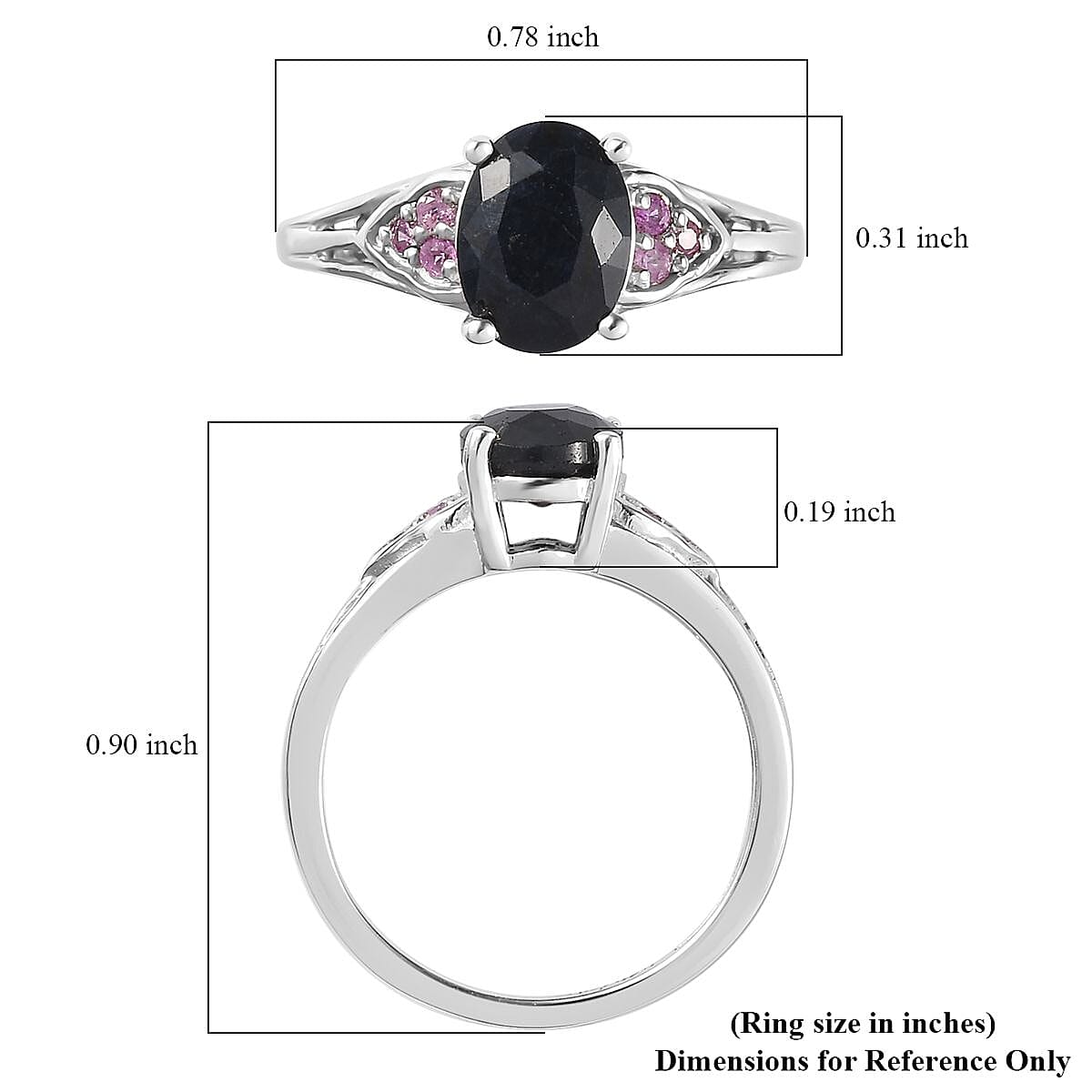 Midnight Sapphire and Madagascar Pink Sapphire Ring in Platinum Over Sterling Silver (Size 5.0) 2.10 ctw