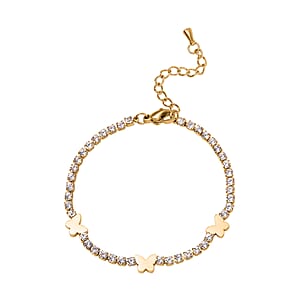 Simulated Diamond Butterfly Bracelet in ION Plated YG Stainless Steel (6.00-7.50In)