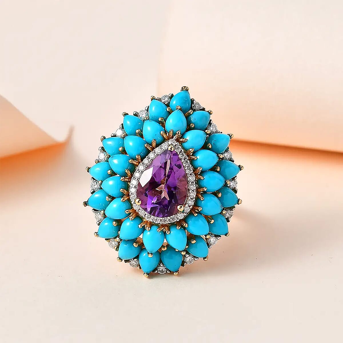 Premium Mashamba Amethyst and Multi Gemstone Cocktail Ring in Vermeil Yellow Gold Over Sterling Silver (Size 10.0) 6.15 ctw image number 1