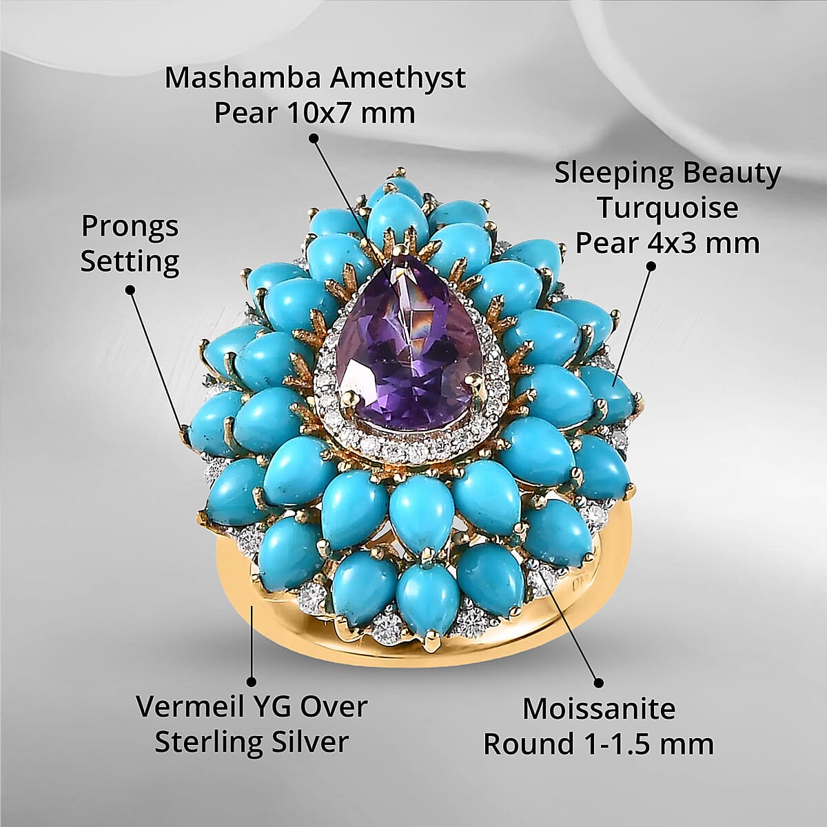 Premium Mashamba Amethyst and Multi Gemstone Cocktail Ring in Vermeil Yellow Gold Over Sterling Silver (Size 10.0) 6.15 ctw image number 4