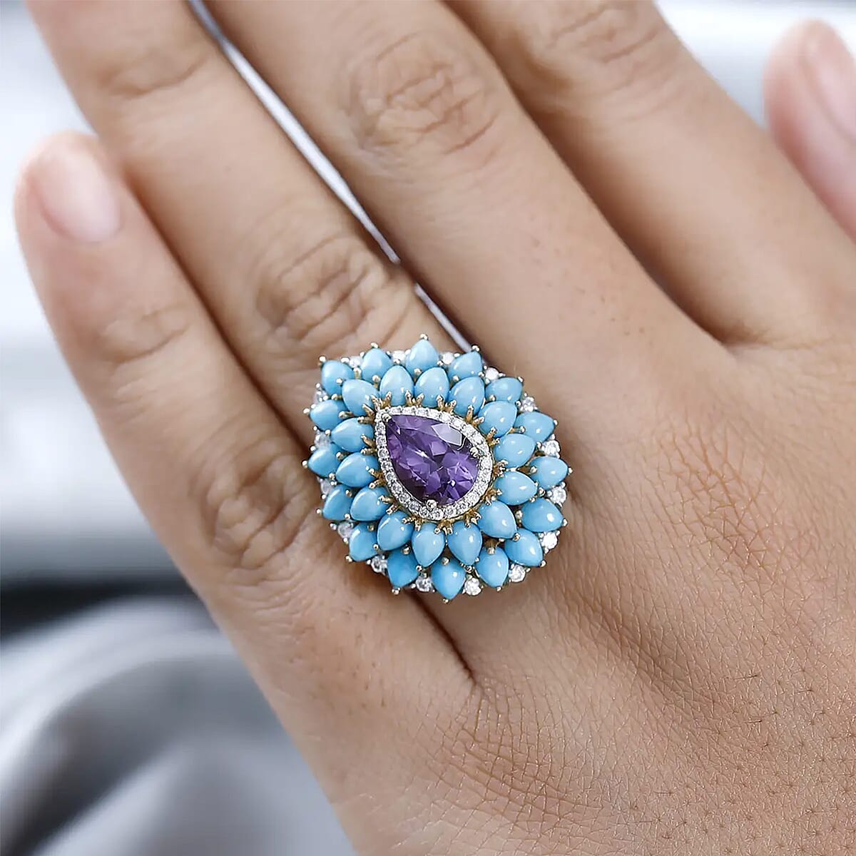 Premium Mashamba Amethyst and Multi Gemstone Cocktail Ring in Vermeil Yellow Gold Over Sterling Silver (Size 10.0) 6.15 ctw image number 7