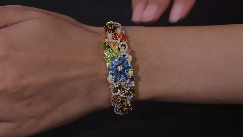 Blue Topaz , Multi gemstones Full Bangle in Vermeil YG Sterling Silver ,  Silver Wt. 22 g 12.15 ctw