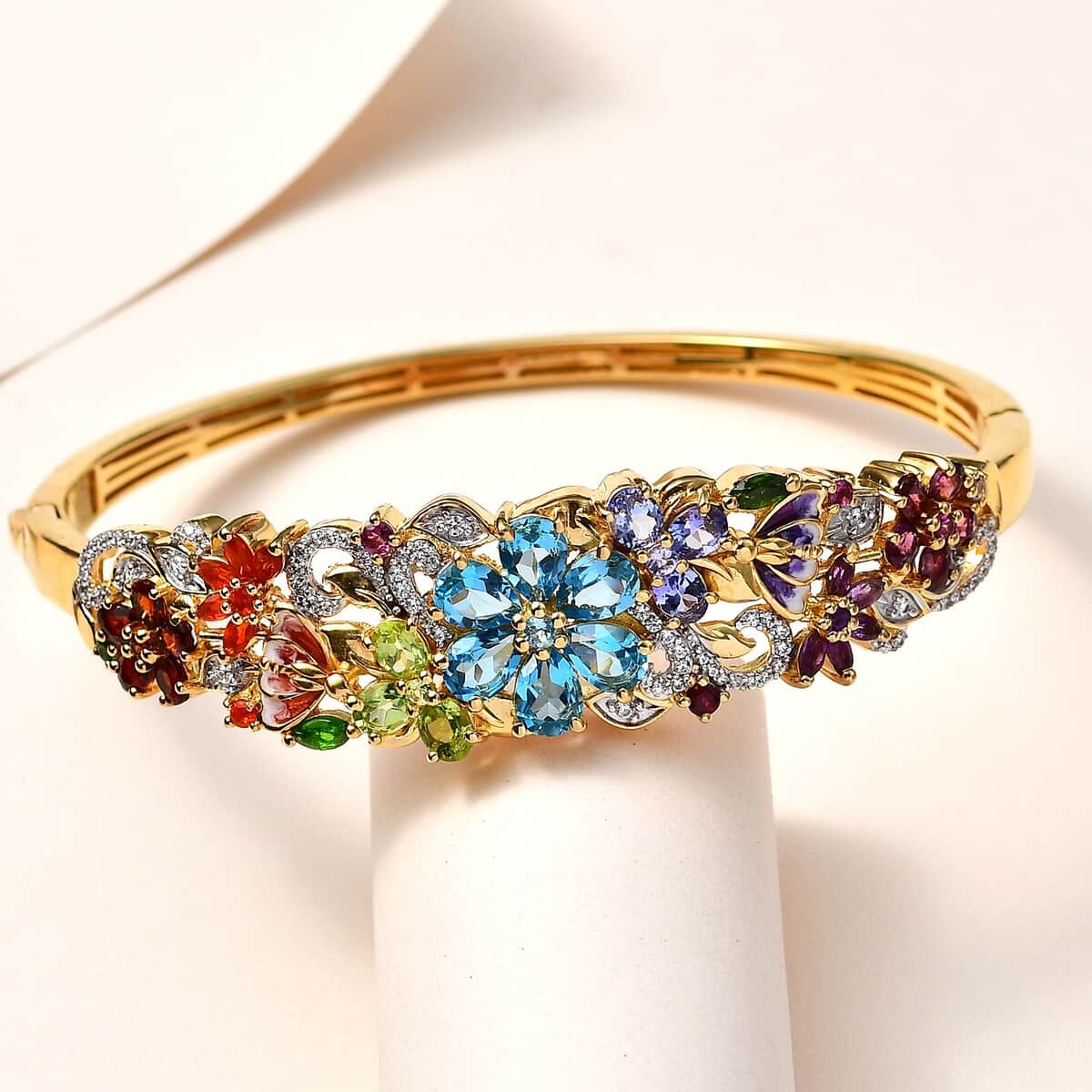 Buy Multi Gemstone Floral Bangle Bracelet in Vermeil Yellow Gold Over  Sterling Silver (6.50 In) 11.35 ctw at ShopLC.