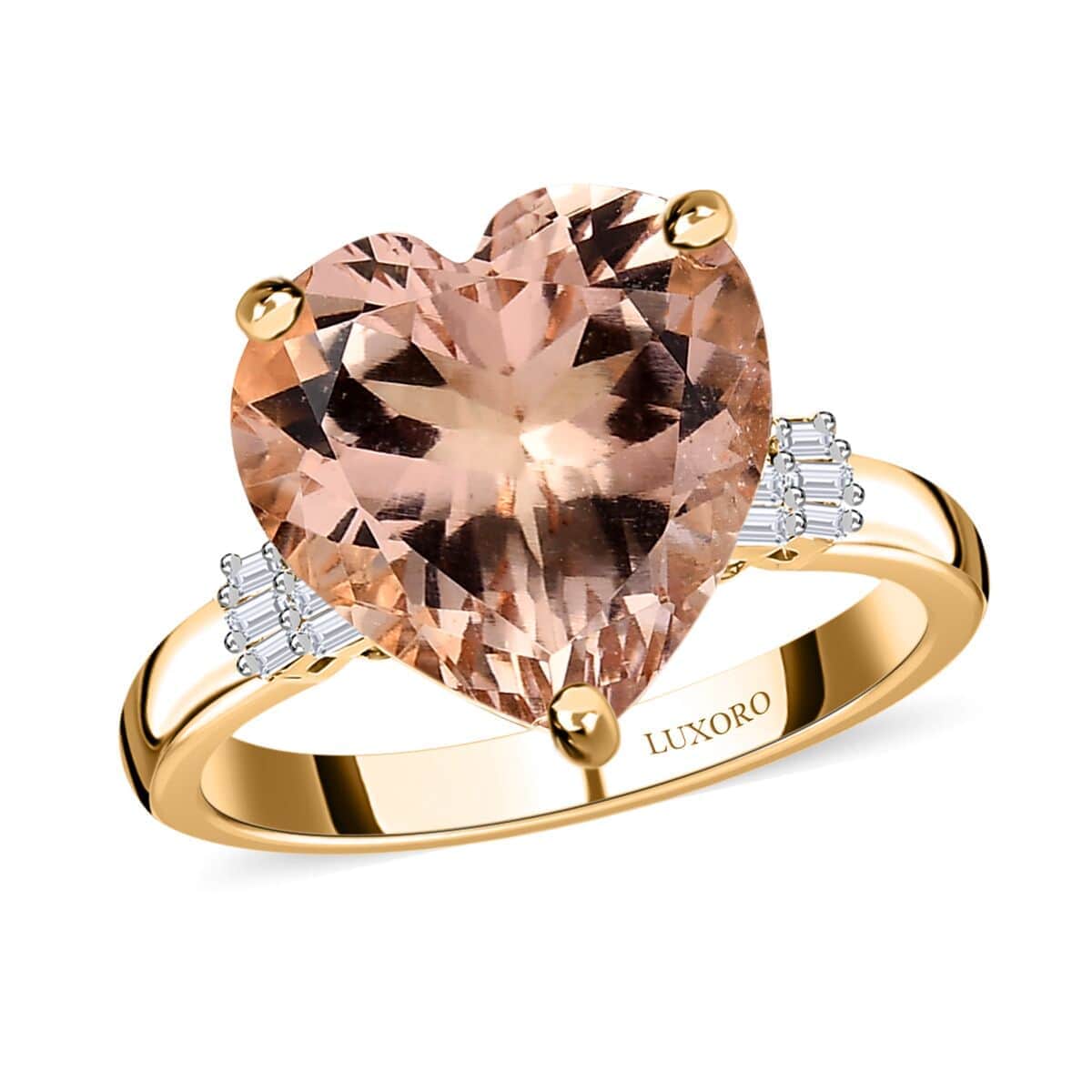 Luxoro 14K Yellow Gold AAA Marropino Morganite and G-H I1 Diamond Heart Ring (Size 10.0) 5.60 ctw image number 0