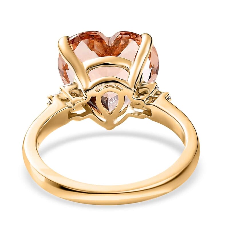 Luxoro 14K Yellow Gold AAA Marropino Morganite and G-H I1 Diamond Heart Ring (Size 10.0) 5.25 ctw