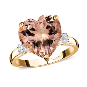 Luxoro 14K Yellow Gold AAA Marropino Morganite and G-H I1 Diamond Heart Ring (Size 9.0) 5.25 ctw